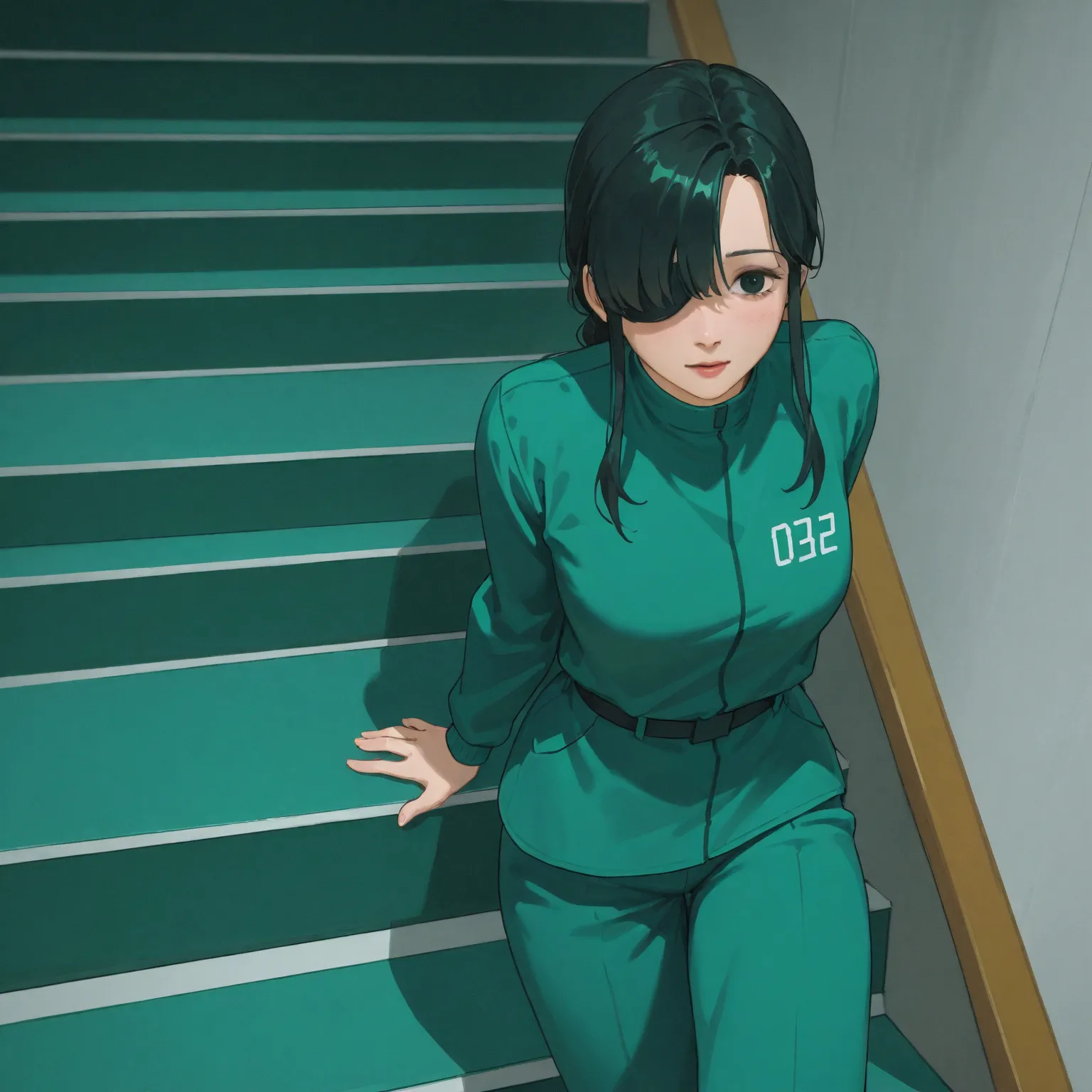 Stairs in the squid game, girl