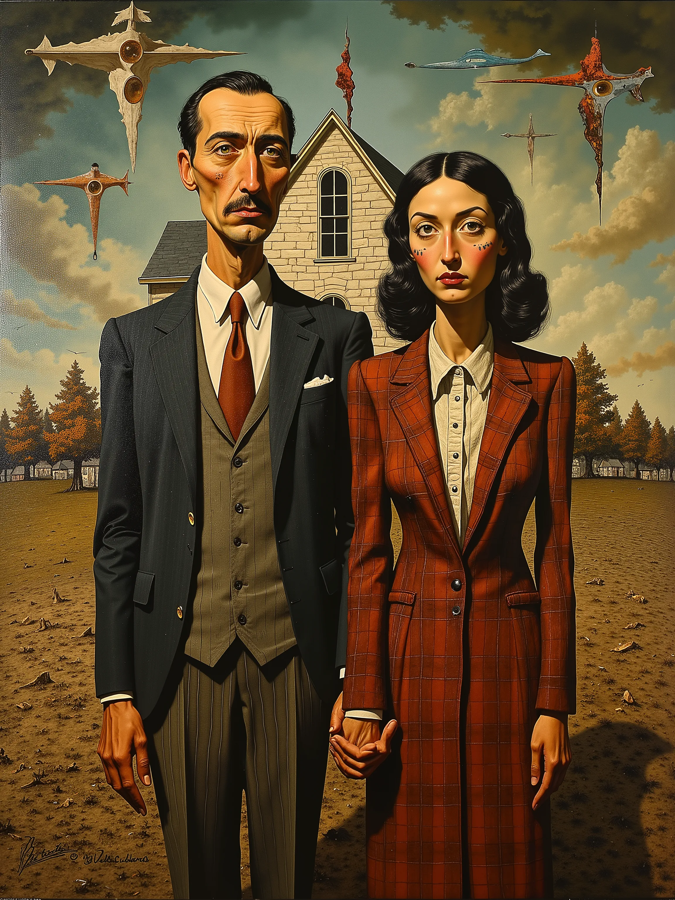 American Gothic painted by Salvador Dali. Detailed surrealistic painting by Salvador Dali  