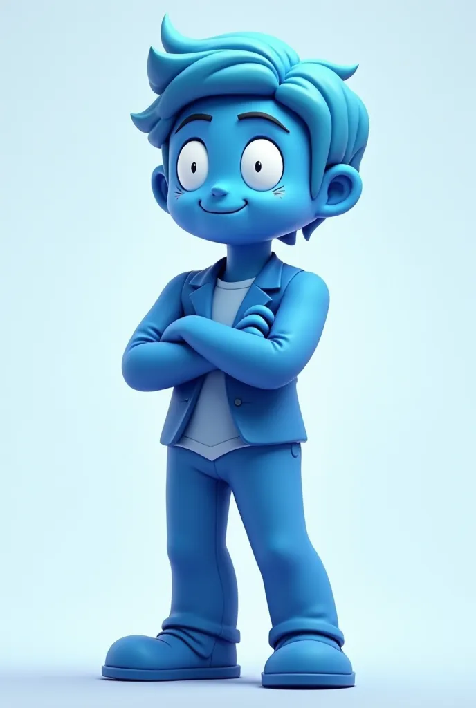 language logo A cell shading, style character where the character is blue, and he has the C# On the face,his arms are crossed