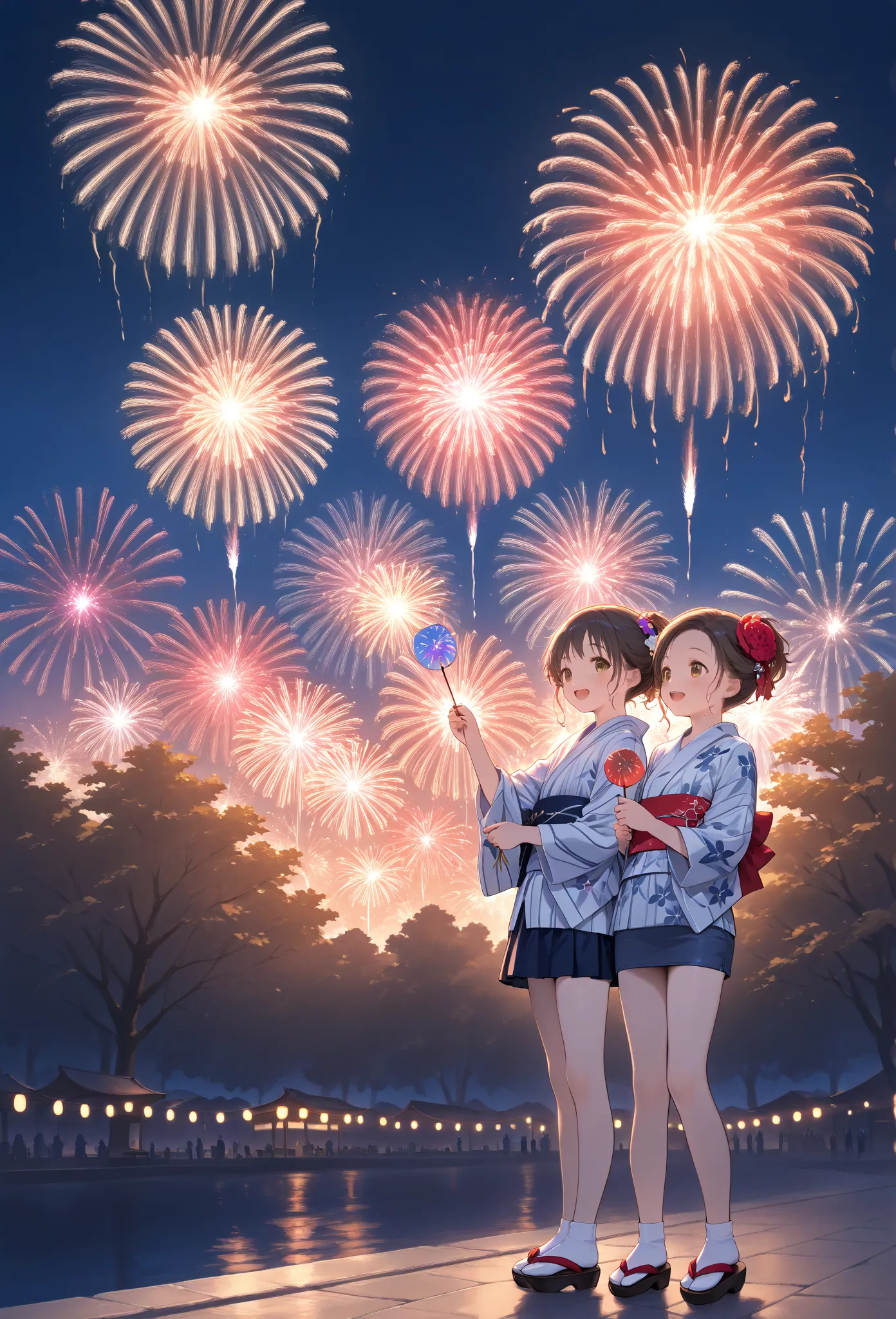     young ,yukata, socks,fair,Holding,   Fireworks ,date,Ladylike,miniskirt