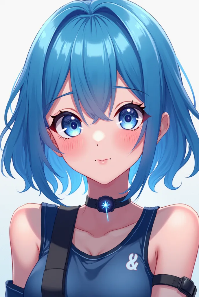 anime woman blue hair shouleder lenght front pose vtuber