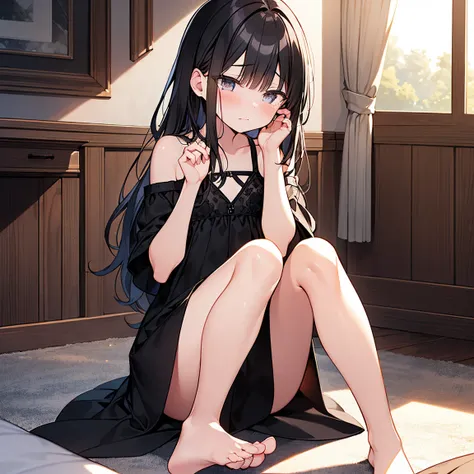 masterpiece,high score, great score,top quality,8k,Highly Detailed CG Unit Wallpaper,masterpiece,top quality, super high resolution ,RAW photo,Real Skin Texture,1 girl, long black hair,dark eyes,Low body,18 years old,flat chest,slender,white dress,bare fee...