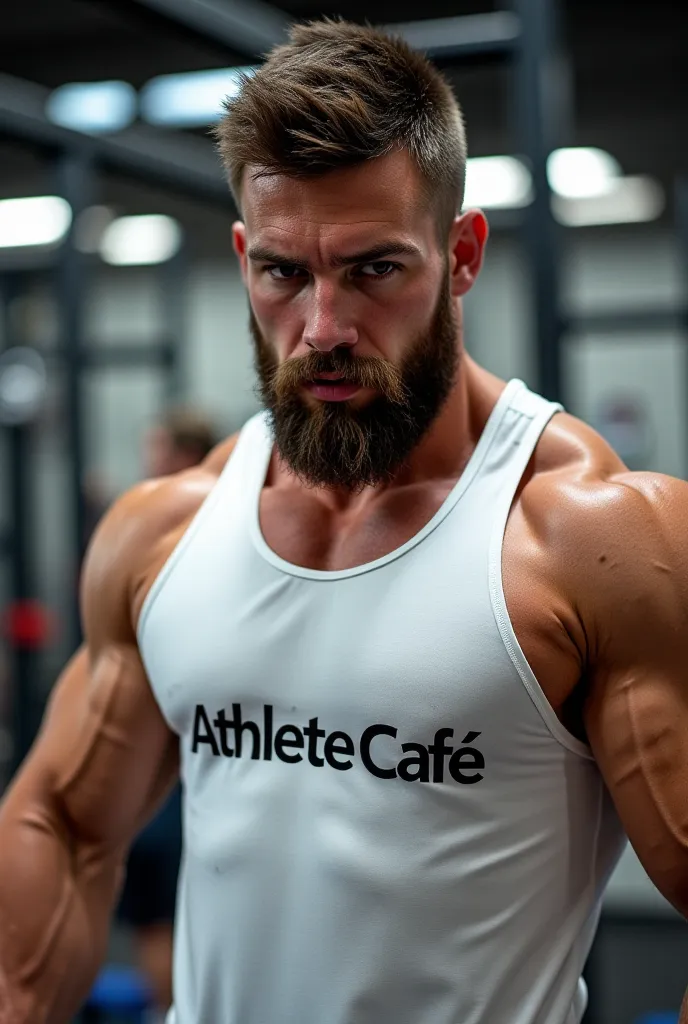 Prompts
A muscular athlete with a beard and dark glasses wearing a white singlet that says ATHLETE CAF. He is training speed very concentrated at the CAF CENTER training center 