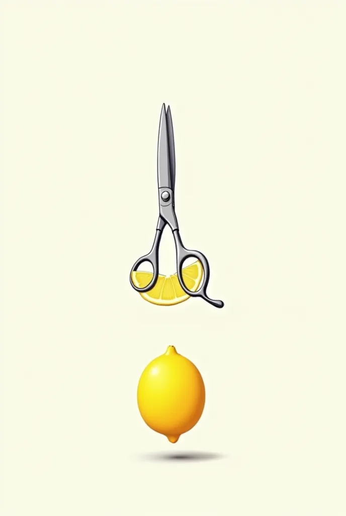 A half lemon emoji strung by a drawing-style hairdressing scissor