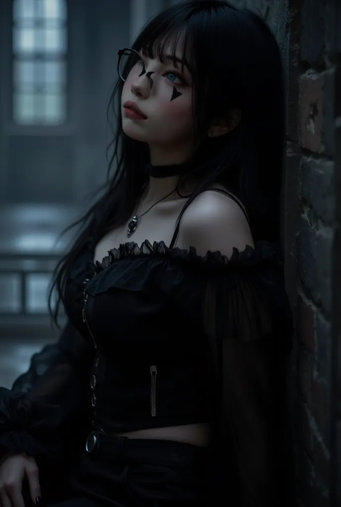 1girl,asian,goth,sexy,alluring,glasses,plump