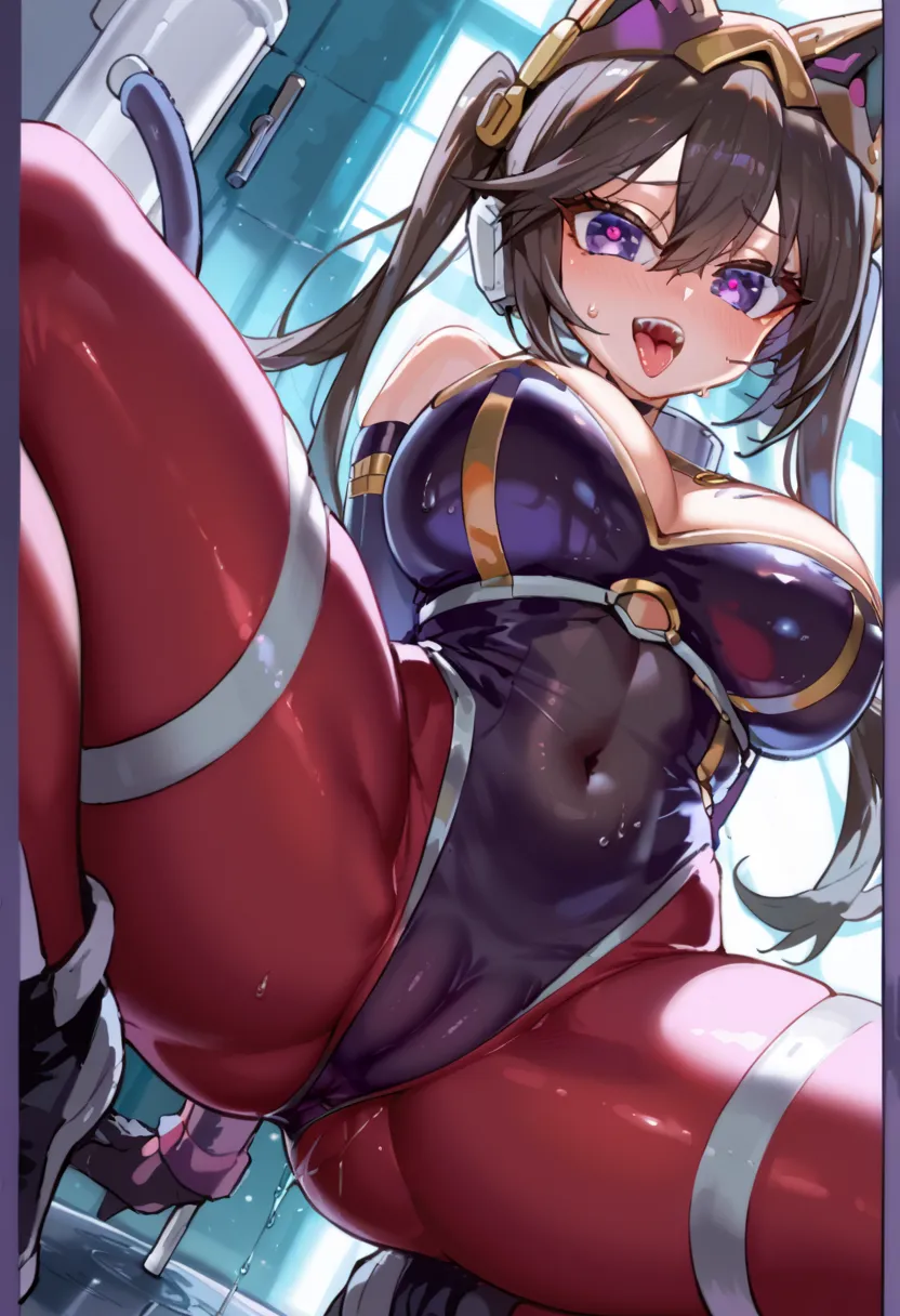 (score_9:0.9),score_8_up ,score_7_up ,anime style,rating_safe, Yu-Gi-Oh!,
((perfect female fIgure)), 1gIrl, I:P Mascarena, bodysuIt, black bodysuit,huge breast, black hair, very long haIr, twIntaIls, Purple eyes, Cat ear helmet, cat taIl, Open your mouth,
...