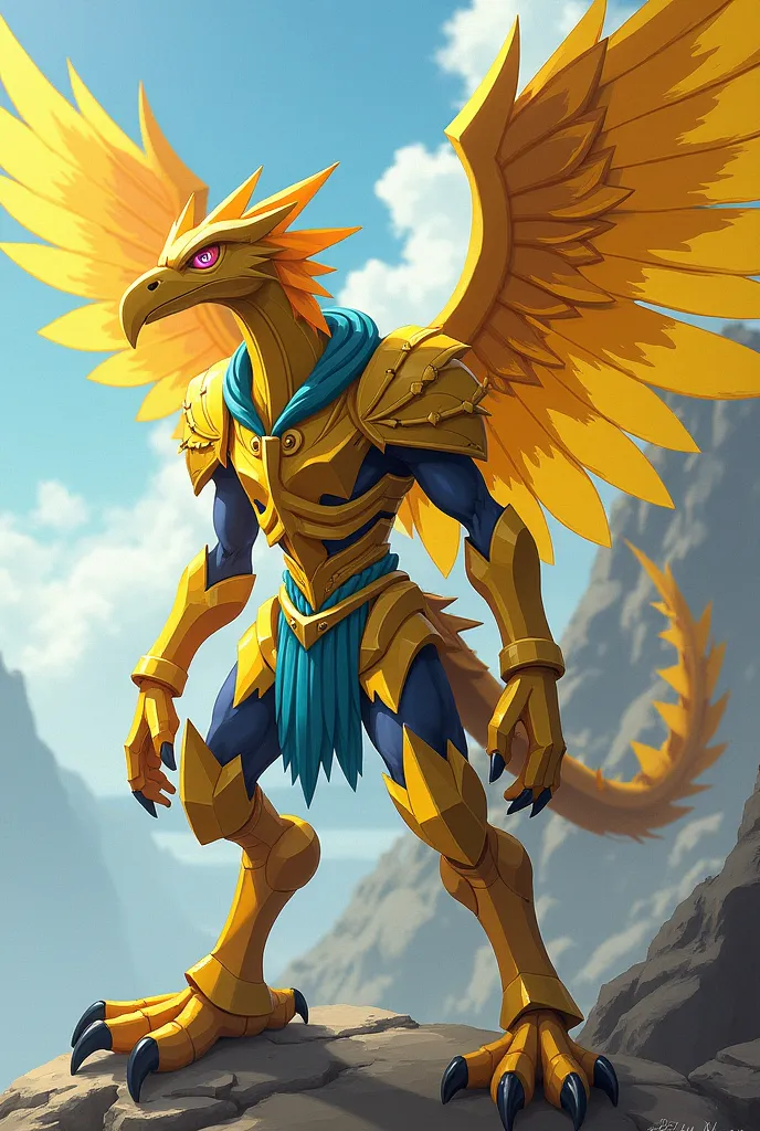 AncientKazemon are ancient bird human Digimon with control of the wind and the atmosphere. They are considered some of the most beautiful Digimon in the Digimon world due to their golden wings and colored armor and are therefore worshipped as gods by many....