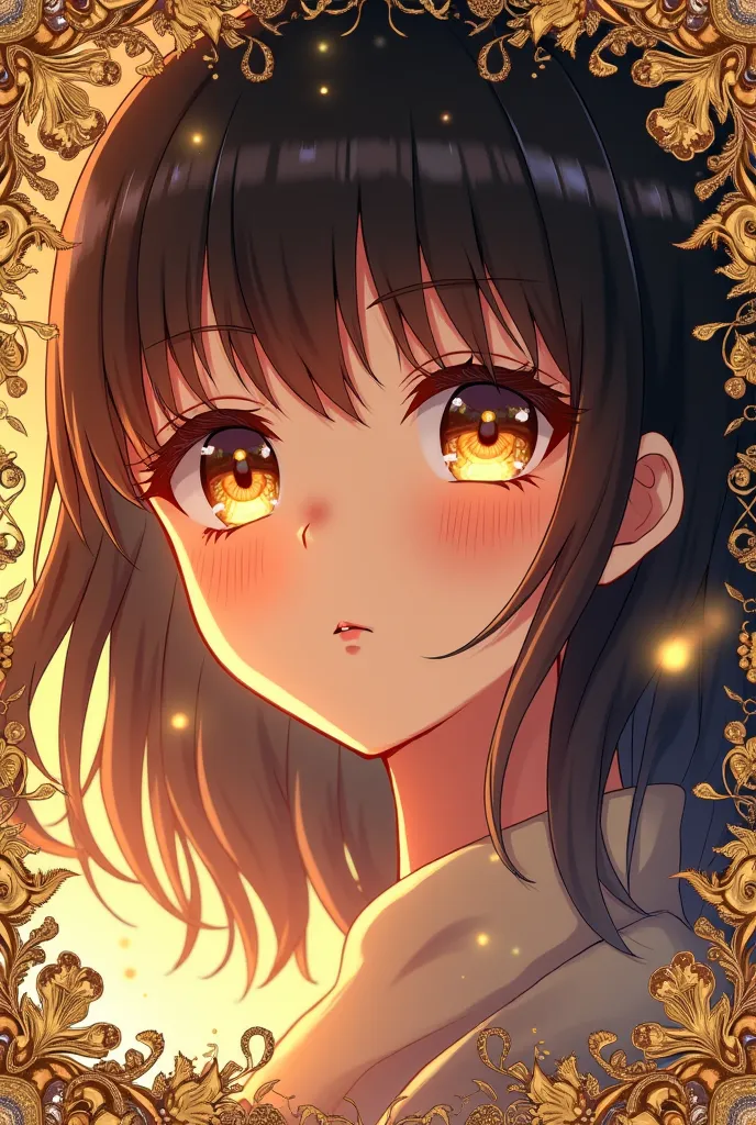 a novel entitled Shadows of Passion and Deception, With a girl with honey-colored eyes and anime style