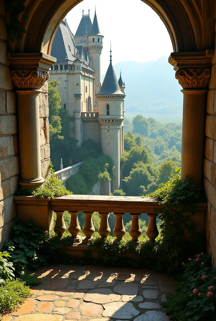 Room with old castle balcony with lots of natural light