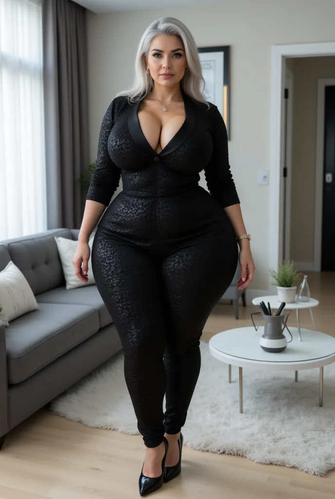 female executive , Veteran woman,  60-year-old mature woman , white-skinned woman, beautiful face, slight wrinkles due to age,  greyish white hair , voluptuous body, bulky body,   curvy woman  , Plus size woman, woman with generous curves  , hourglass figu...