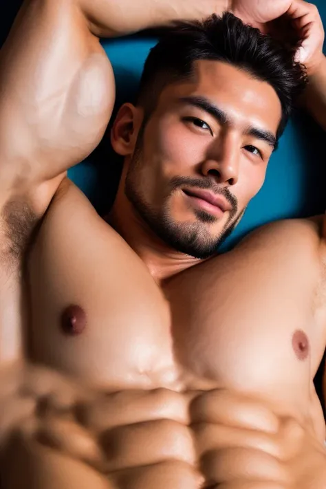  4 realistic　 with a face similar to Nakata Hidetoshi　short hair　 handsome　  manly face　 Beard　 tall and large eagle nose 　Strong Face 　 Deeply Carved Face　Fresh Face　Japanese with a very muscular face 　Age 25　 bodybuilders with big penises　penis with prot...