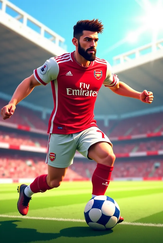 Declan rice playing for Arsenal with a beard little character 2d ANIMATED