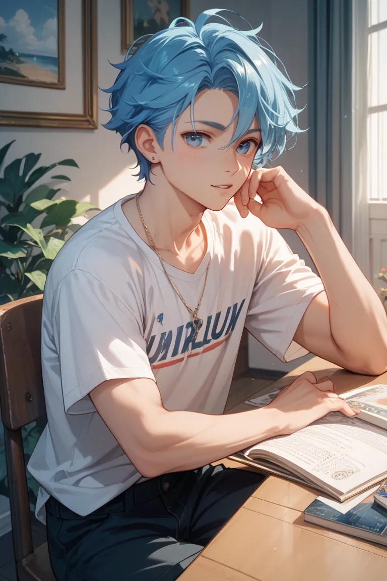 The blue-haired young man 
