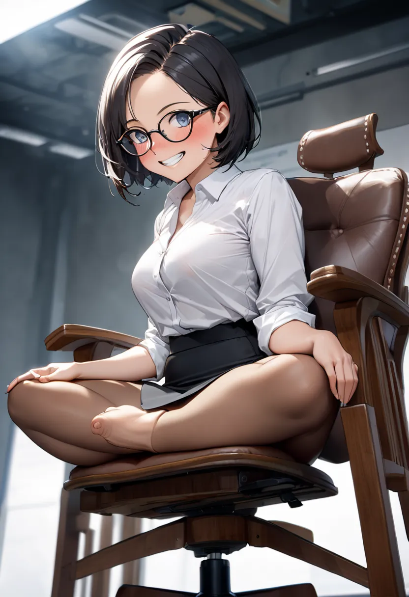 RAWphoto,photorealistic,8k16k,best quality,perfect anatomy,perfect detailed,ultra highres, extremely detailed eyes and face,gleaming skin,shiny skin,1girl,young,Japanese,black short hair,pixie cut, (wearing glasses:1.3),(parted bangs,forehead:1.2),round fa...