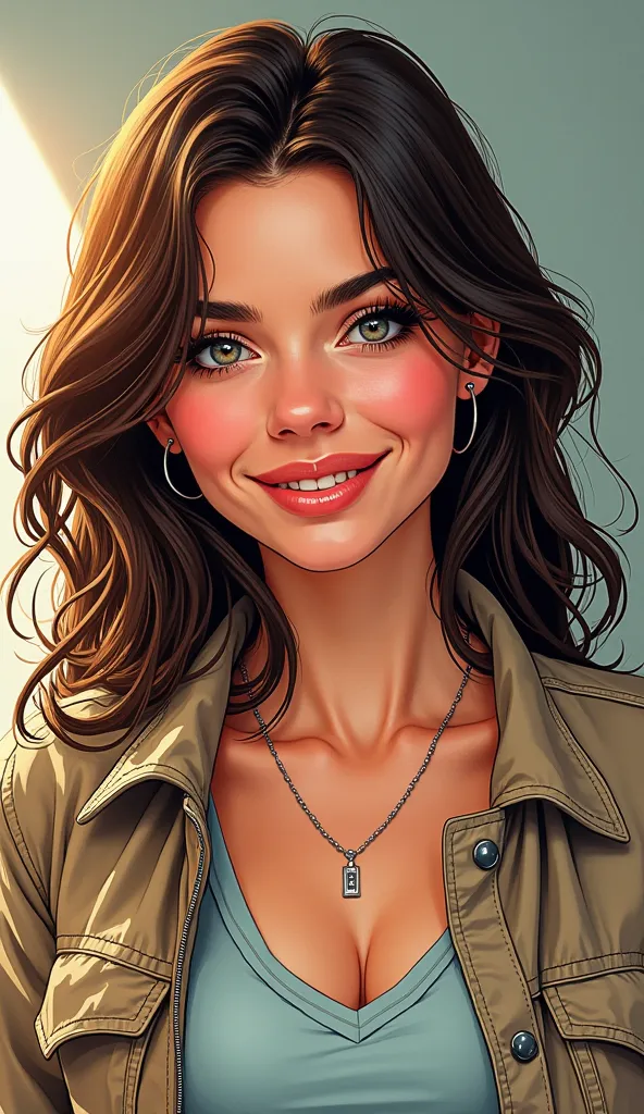 DISCREET image. with discreet casual clothes. image adult woman, american, JUST comic book style. with a smile. IMAGES WITH VIBRANT COLORS. focus on face. white woman