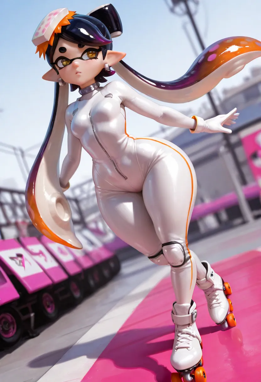 Masterpiece,Best Quality, beautiful eyes,callie form splatoon,cinematic lens effect, highly dramatic picture, ultra detailed, depth of field, huge hips,big booty, medium full length, 8k,small breast, ultra cute , ultra sexy, ultra bouncy, Dutch angle, ((bu...