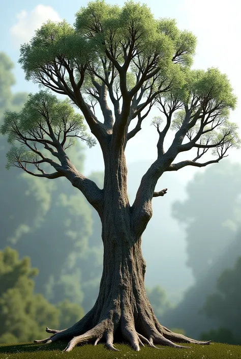 I need a tree with 3 main branches that detach from the trunk, the branch on the left with 14 branches plus the one in the center with 6 branches and the one on the right without further branches 