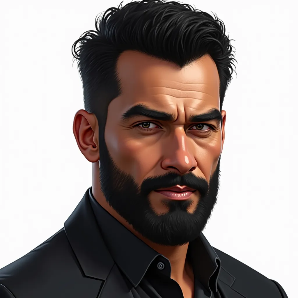 create a white, Brazilian man with black hair
and a beard and mustache