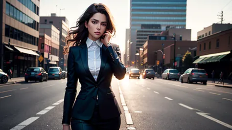 **Enhanced and Detailed Prompt:**

An ultra-realistic, photorealistic masterpiece captured in stunning 8K resolution, showcasing a confident Brazilian woman standing on a bustling urban sidewalk. She is dressed in a sleek, tailored silk suit that exudes so...