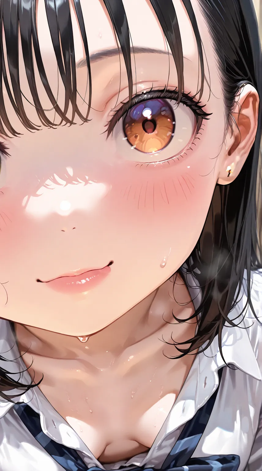 gyaru, 1girl, loli, black hair, light skin, small breasts, face close_up, look at viewer,