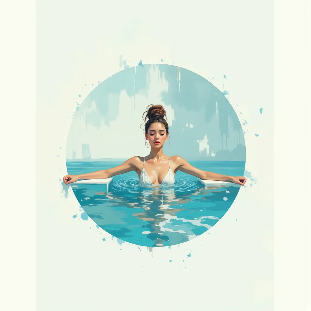 Woman by Pool Canvas Wall Art Impressionist Oil, Focus on the tactile quality of the oil paint, incorporating gentle gradients and soft transitions between colors. Allow the brushstrokes to remain visible, adding a sense of raw emotion and intimacy to the ...