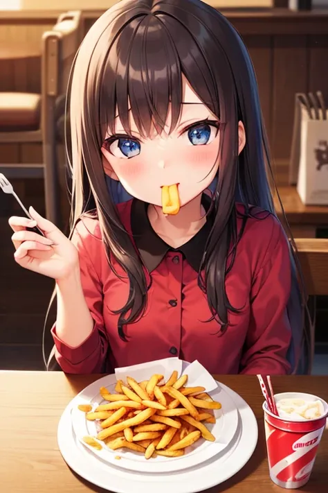 Girl eating fries