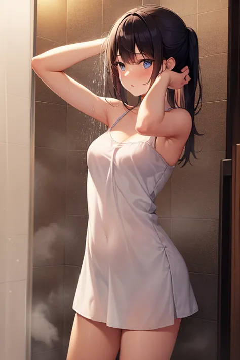 Girl taking a shower in a Dress