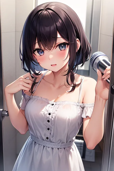 Girl taking a shower in a Dress