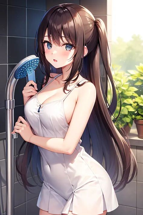 Girl taking a shower in a Dress