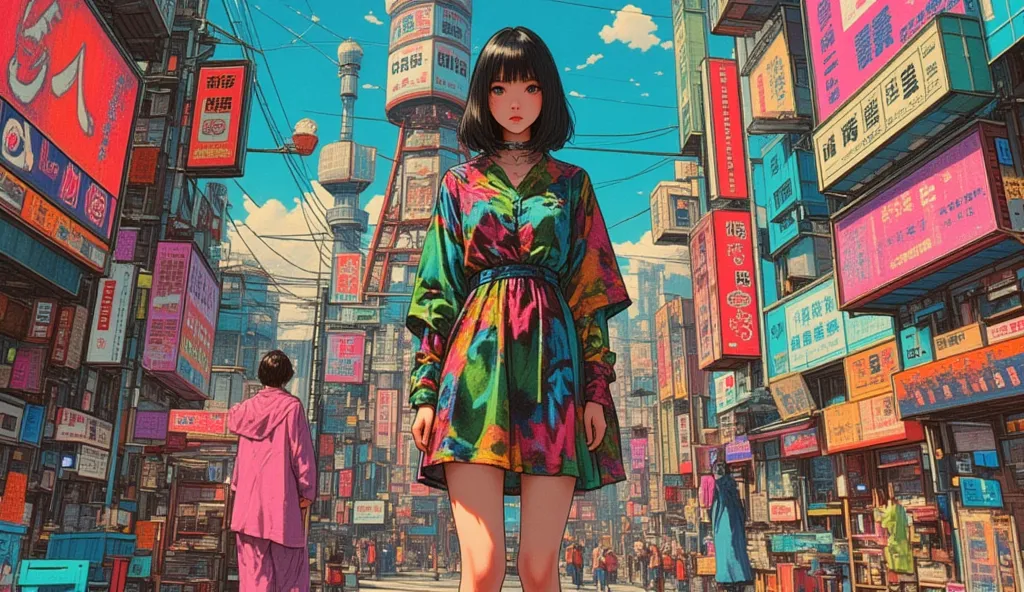    Future Cyber SF City Market Musume、 Woman in a dress、surreal  collage, a contemporary artistic  collage,  collage artwork,     New Album Jacket    ,     Great Job ! , digital  collage, (  collage ),  collage art, contemporary  collage, mixed media  coll...