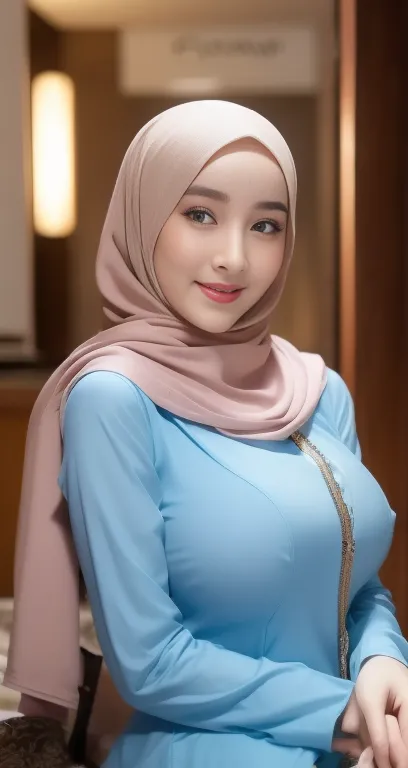 ((wear hijab in head)), pretty hijab girl, cute face, smile lips, in caffe, caffe shop,beutifull long eyelashes, brown eyes, (intricate eye details), detailed nose, detailed lips, detailed face, detailed eyes, detailed hijab girl, (very cute face), wear hi...