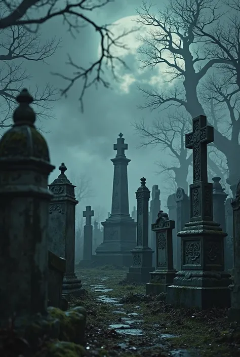 8k, clear image, realism, realistic, cemetery, dark cloudy