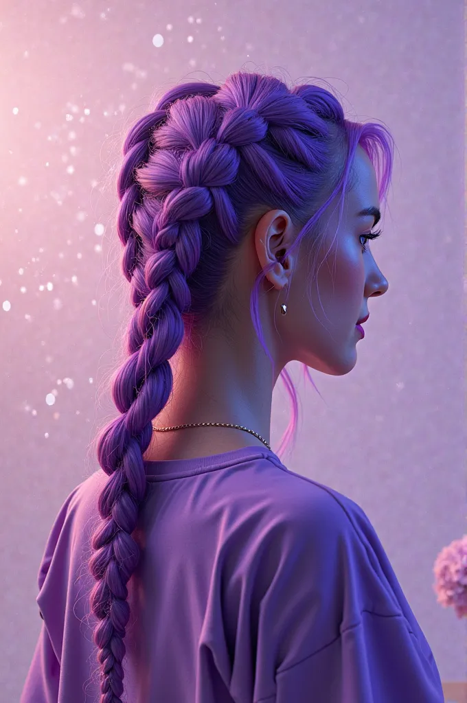 I need to make an advertising banner with photos of my work of glued purple braids and that says the phrase you are not sad you only need braids in Spanish please