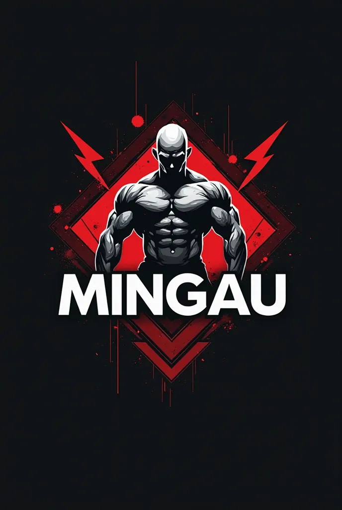 "Create a modern and striking logo for a bodybuilding instructor called 'MINGAU'. The design should convey strength, evolution and energy, with a professional and dynamic style. Use colors such as black, gray, red to represent power, health and reliability...