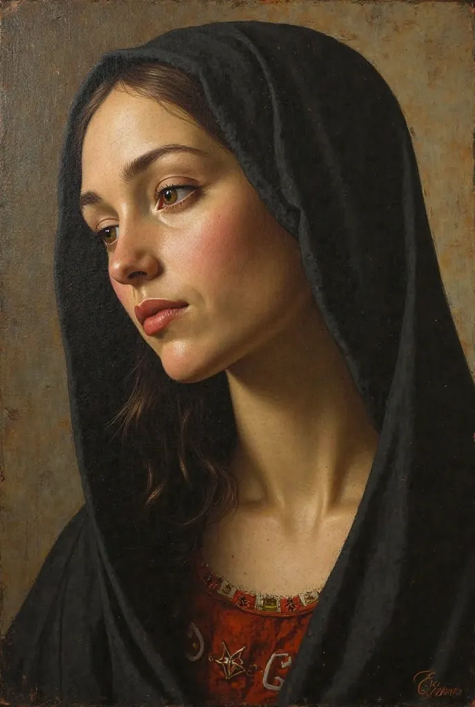 Maria Magdalena in profile painted in oil