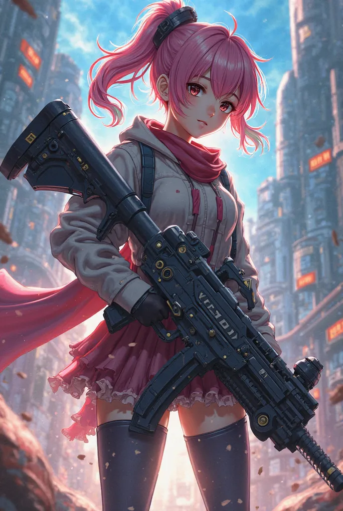 anime girl holding a big weapon 