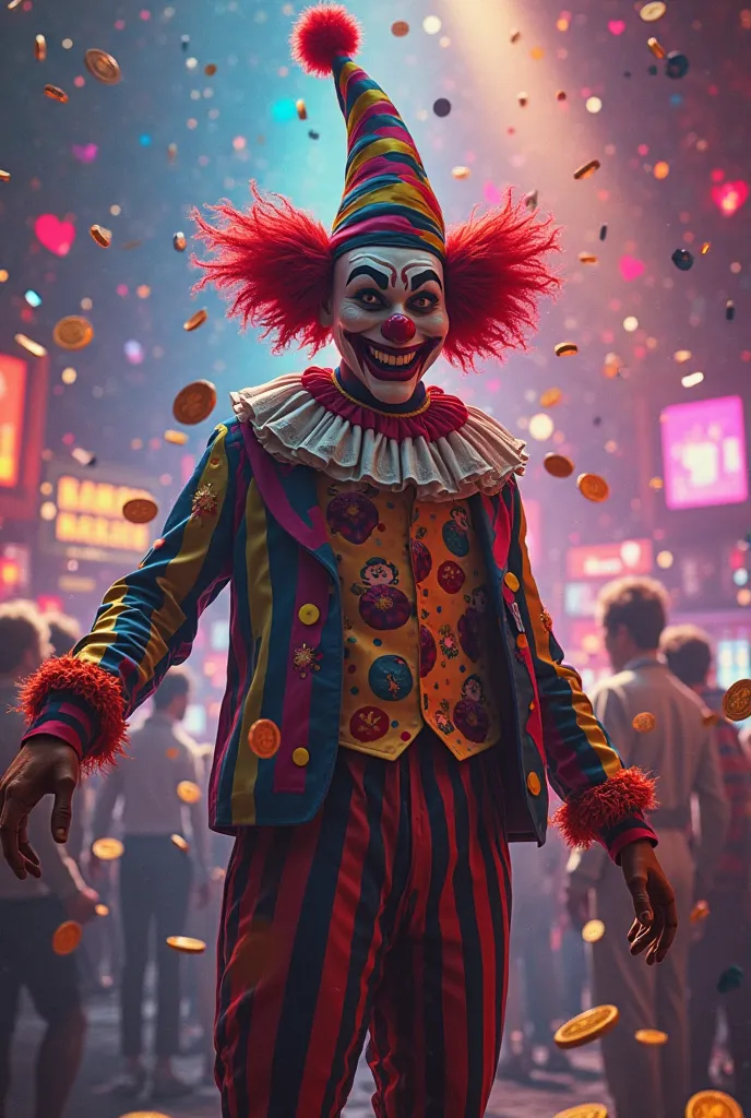 I would need you to create a unique image of a clown for an online casino that is very striking and that contains a text that says no limits on withdrawals