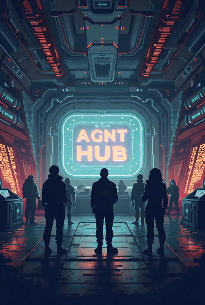 Generate a pixel art with the word AGNT hub