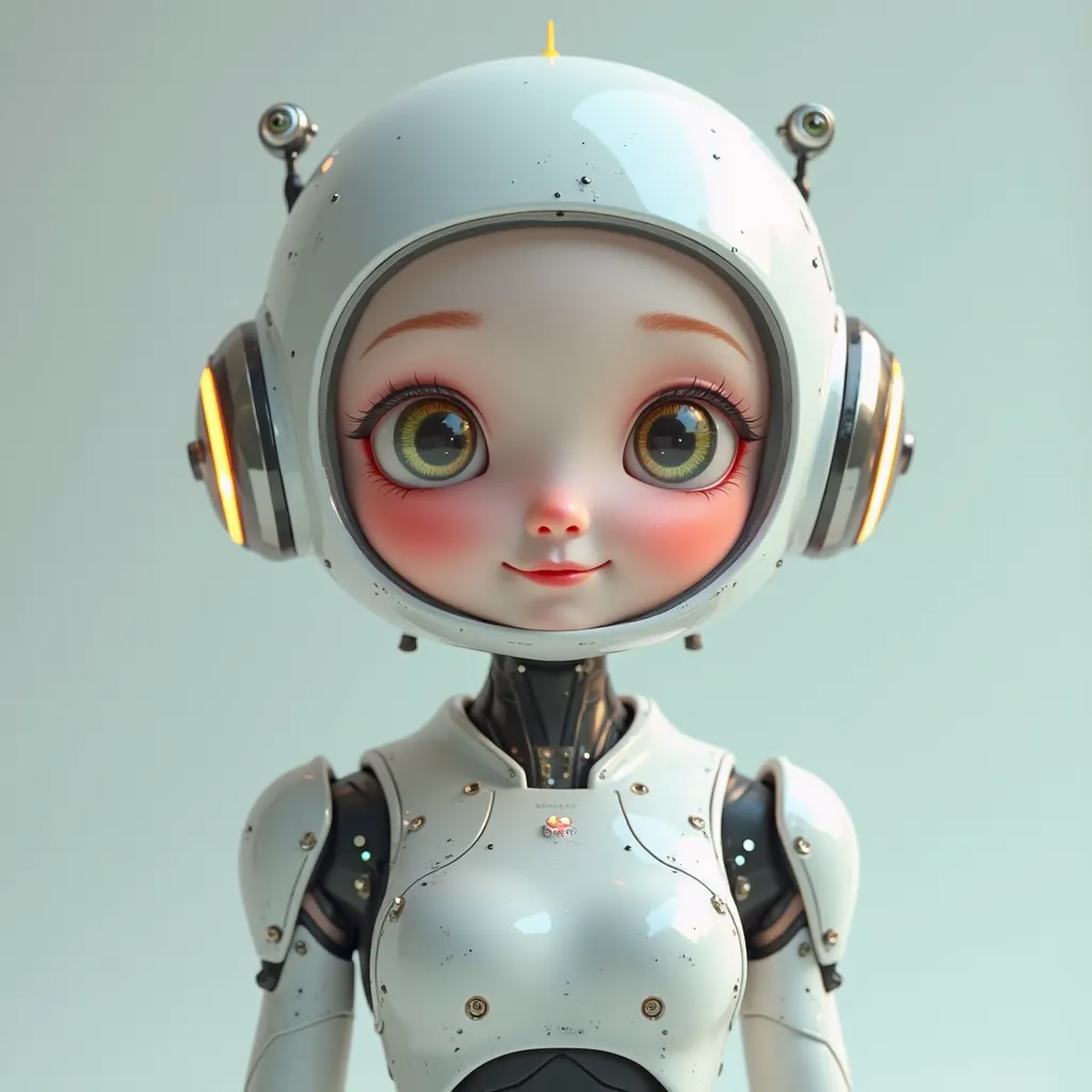 Ultra detailing adorable robot girl, solid color background