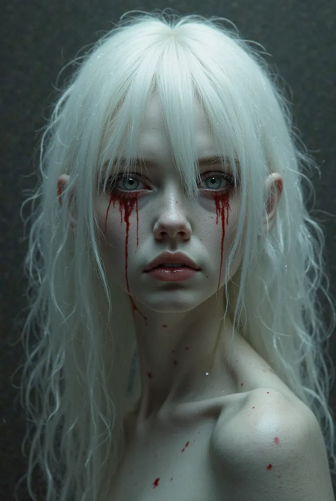  With white hair crying blood 