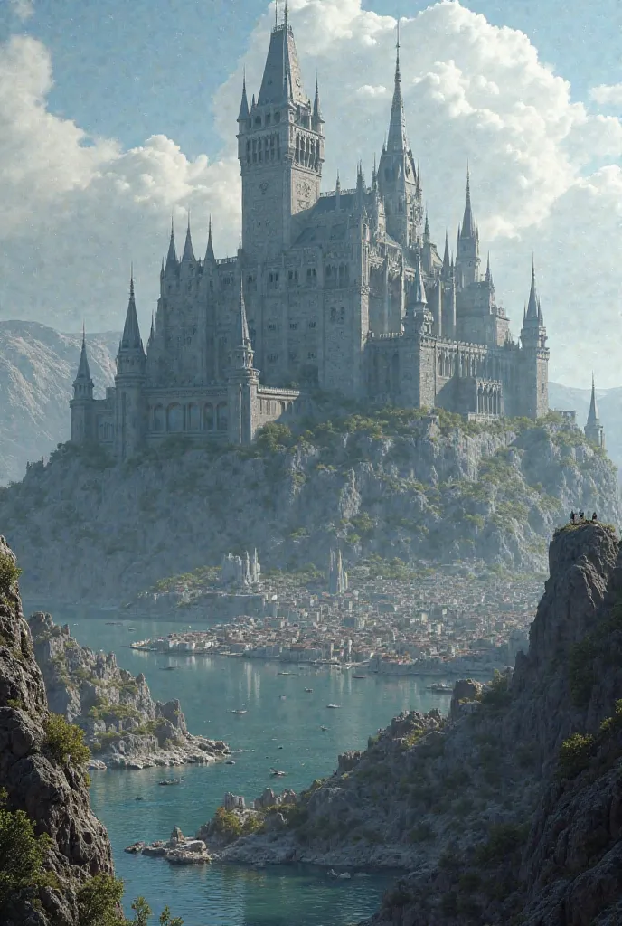 Can you make a huge palace or castle near a lake and a medieval city that can fit a million people in front of that castle, like the harrenhal of game of thrones