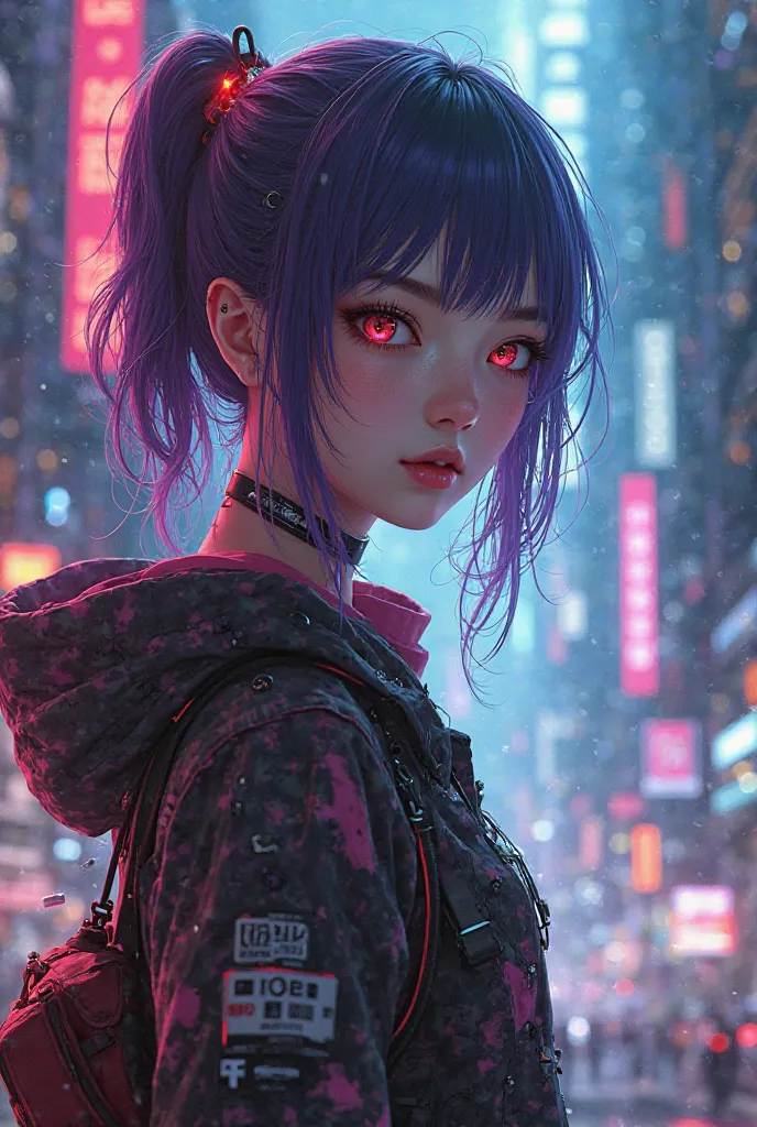 Stunning  cyberpunk  anime girl   stunning  background 