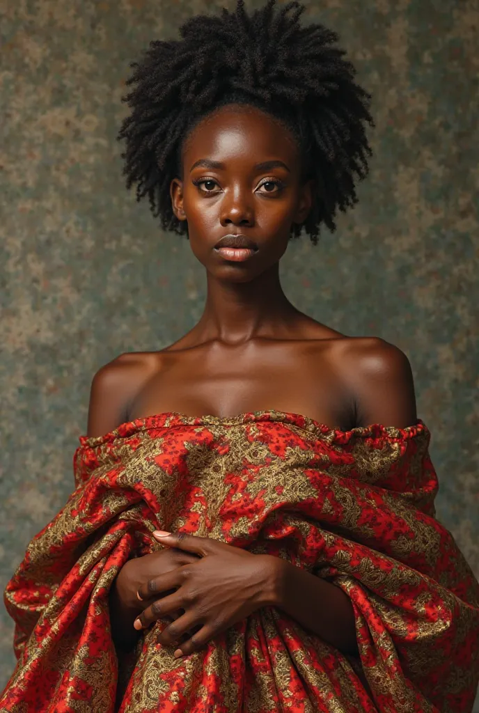 Black woman holding guinea brocade