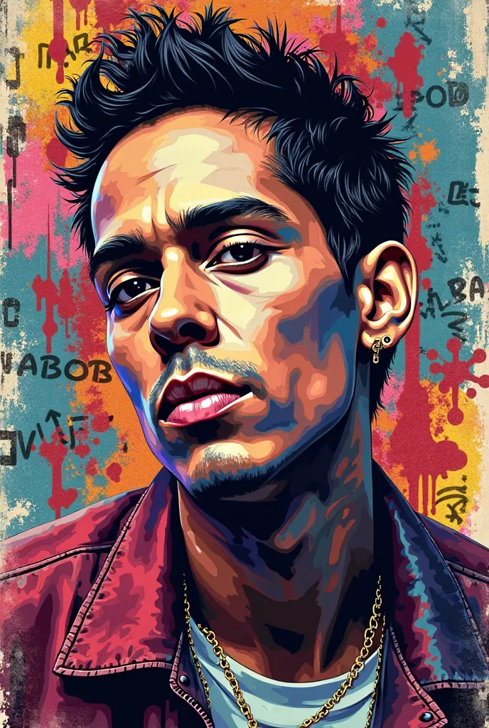 Make me a graffiti art-style canserbero poster with bright colors