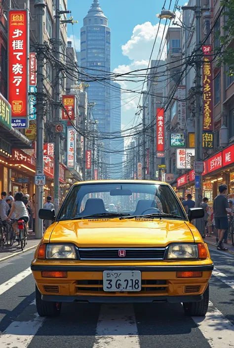 1990 yellow Honda Civic EF on a street in Tokyo