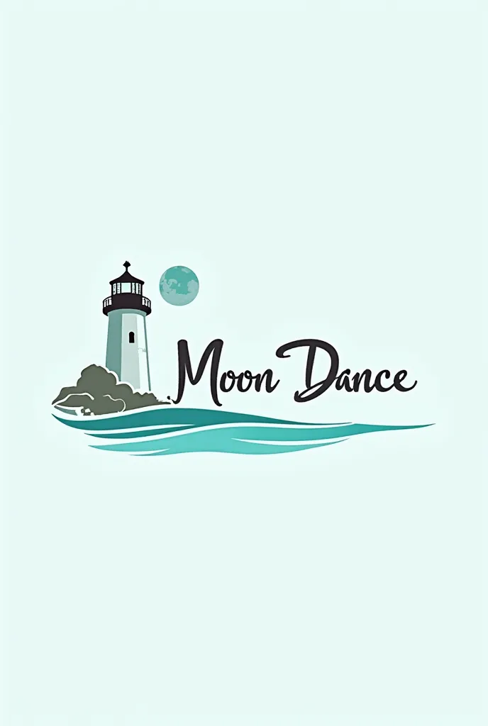 Create a modern, clean, and simple logo for a house named "Moon Dance" located in Hopetown, Abacos, Bahamas. The logo should capture the essence of the house's location and name, blending elements of the serene turquoise waters, the iconic lighthouse of Ho...