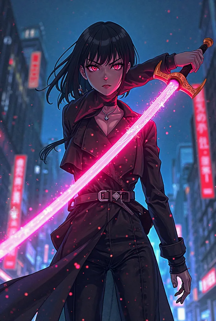 Sonohara Henri's character from the Durara anime, a sword, neon