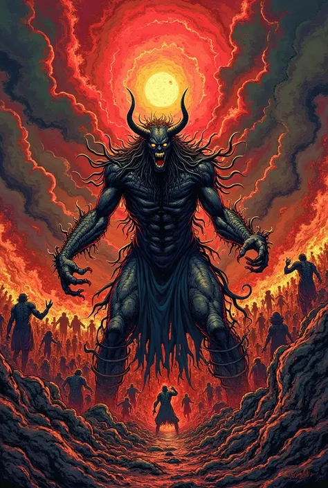 The cover of a song,Which represents hell in comic book style