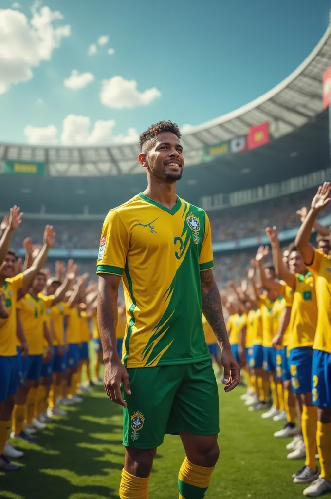 Image of the player Neymar Jr. stadium wearing the jersey of the Ceará Sporting Club, on the pitch of the Castelão, being revered effusively by the Cearamor fans.