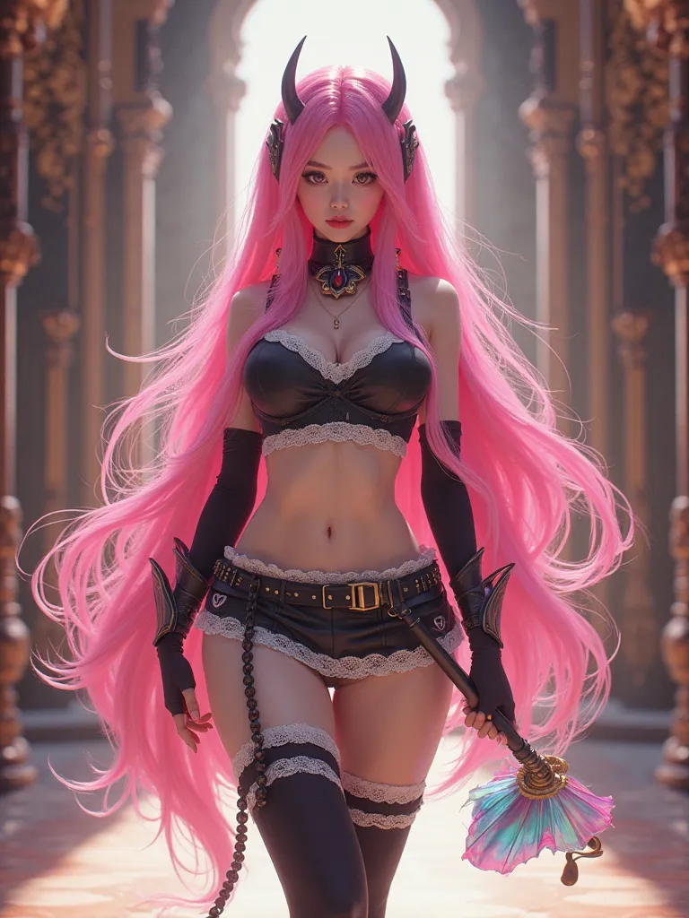 A beautiful 17-year-old Asian girl with long hair is depicted as a Viperospero (Peron),user of the Ghost-demon power and a unique character,ภาพถ่ายจากคนจริง  แต่งCombat Kits ผิวขาวสว่างเนียนนุ่ม หุ่นเซ็กซี่ นมใหญ่เห็นชัด ผมยาวมัดแกละ2ข้างสีชมพู ,Virtual ph...